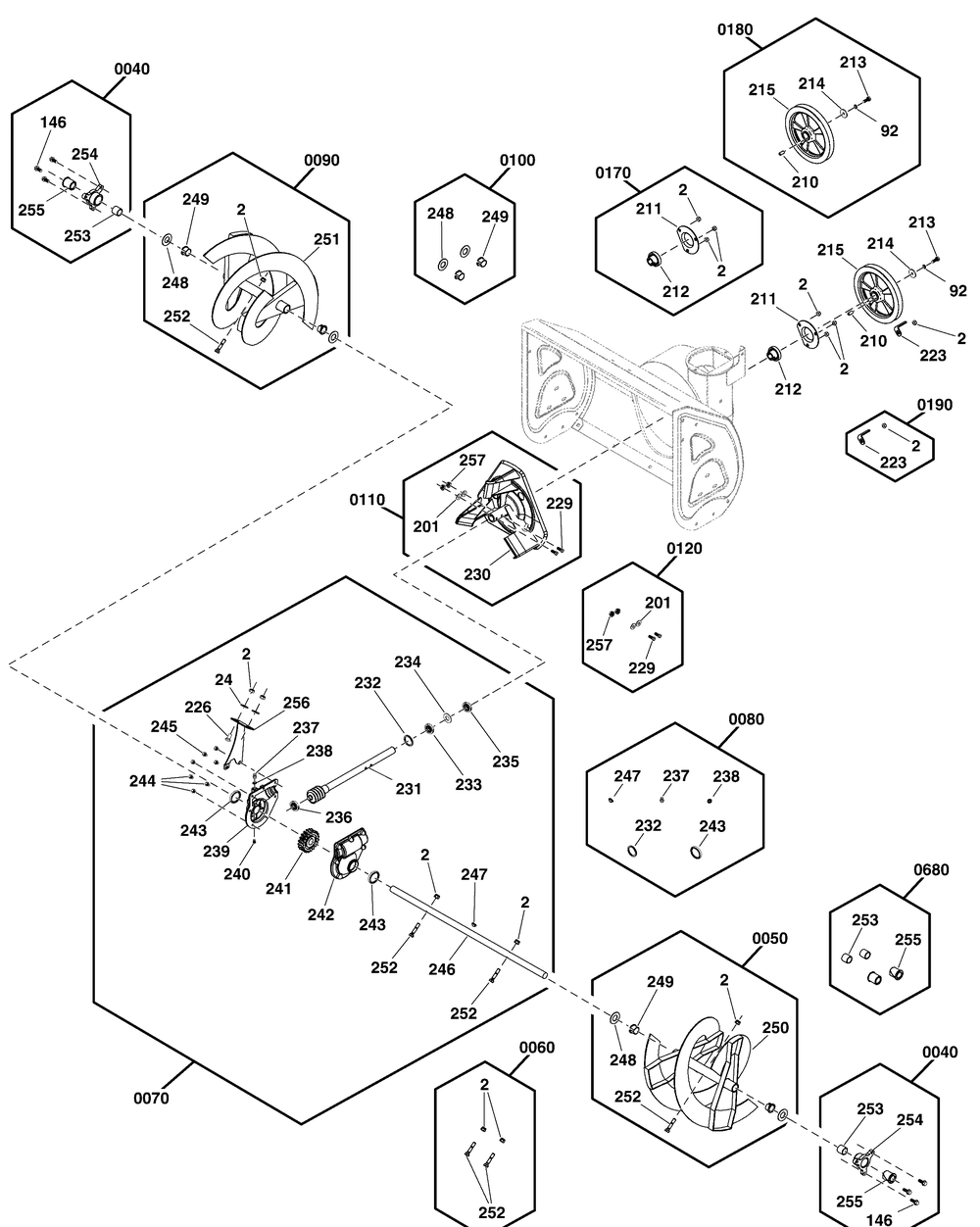 Auger Drive Group Diagram and Parts List for 1696807-00-1024MDS 2018 Briggs and Stratton Snow Blower